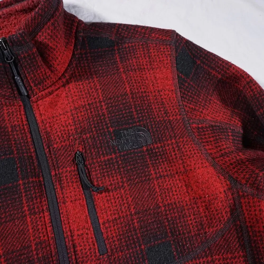 The North Face Quarter Zip Fleece Jacket Red Black Plaid Rare Mens Small
